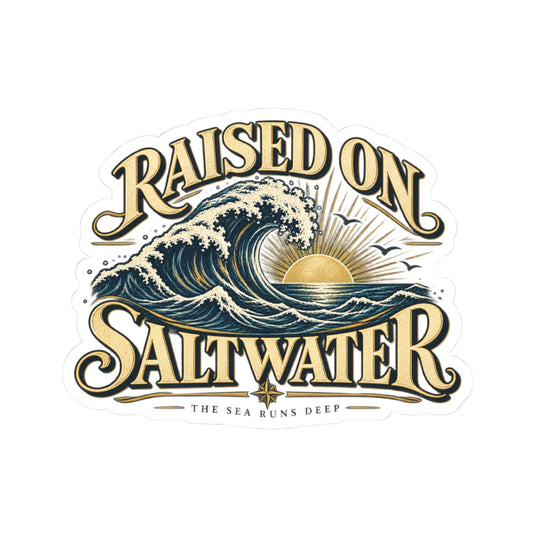 Raised on Saltwater | Ocean Wave Kiss-Cut Vinyl Sticker